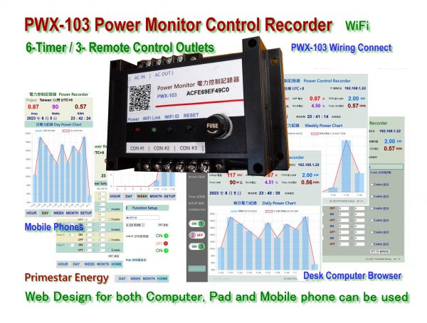 PWX-103 Power Control Monitor Recorder 3-Outlets AC Power Meter Analyzer WiFi Web Controls - Image 3